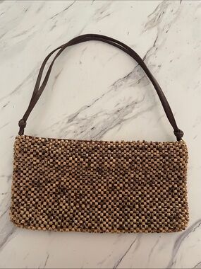 Vintage Brown Beaded Shoulder Bag